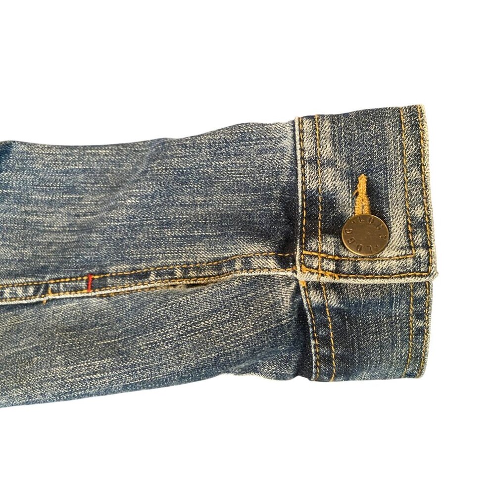 H&M L.O.G.G. Jean Jacket Denim Size 10 Utility Cotton Dark Wash LOGG Buttons - Picture 9 of 12